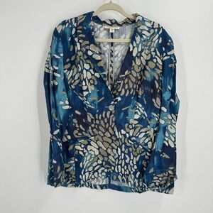 Coldwater Creek Large Blue Floral Linen Blend Jacket Blazer NEW WITH TAGS